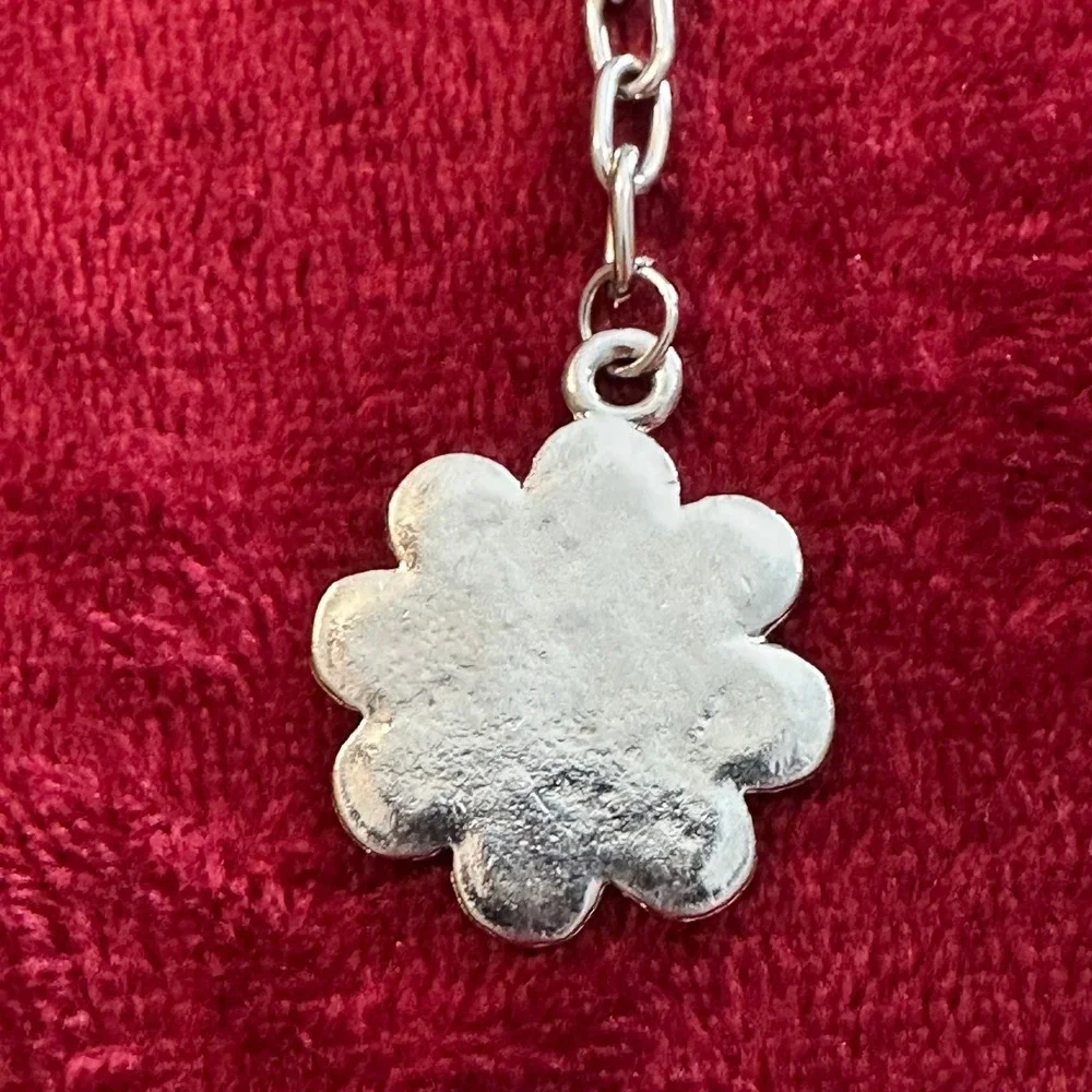 Silver Tone Purple and Green Enamel Flower Daisy Keychain Bag Charm Accessory